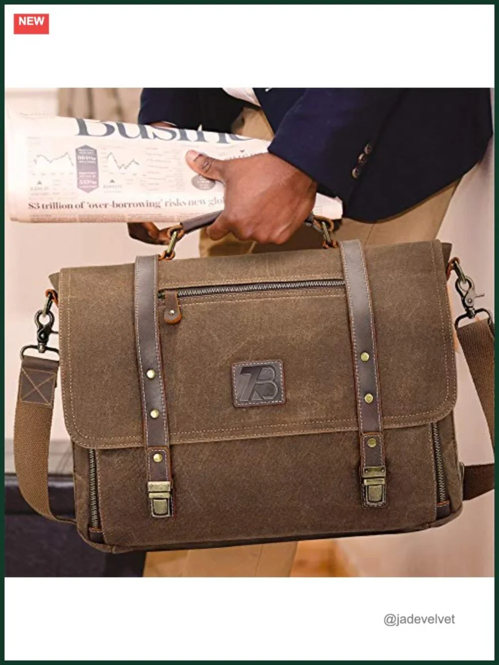 Genuine Leather Laptop Messenger Bag for Men 15.6 Inch Waterproof Waxed Canvas